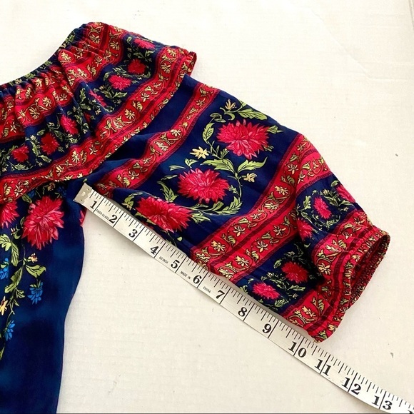 Bohemian Floral Rayon Blouse Top Medium Cottagecore Flowy Relaxed Fit Casual - Picture 10 of 10
